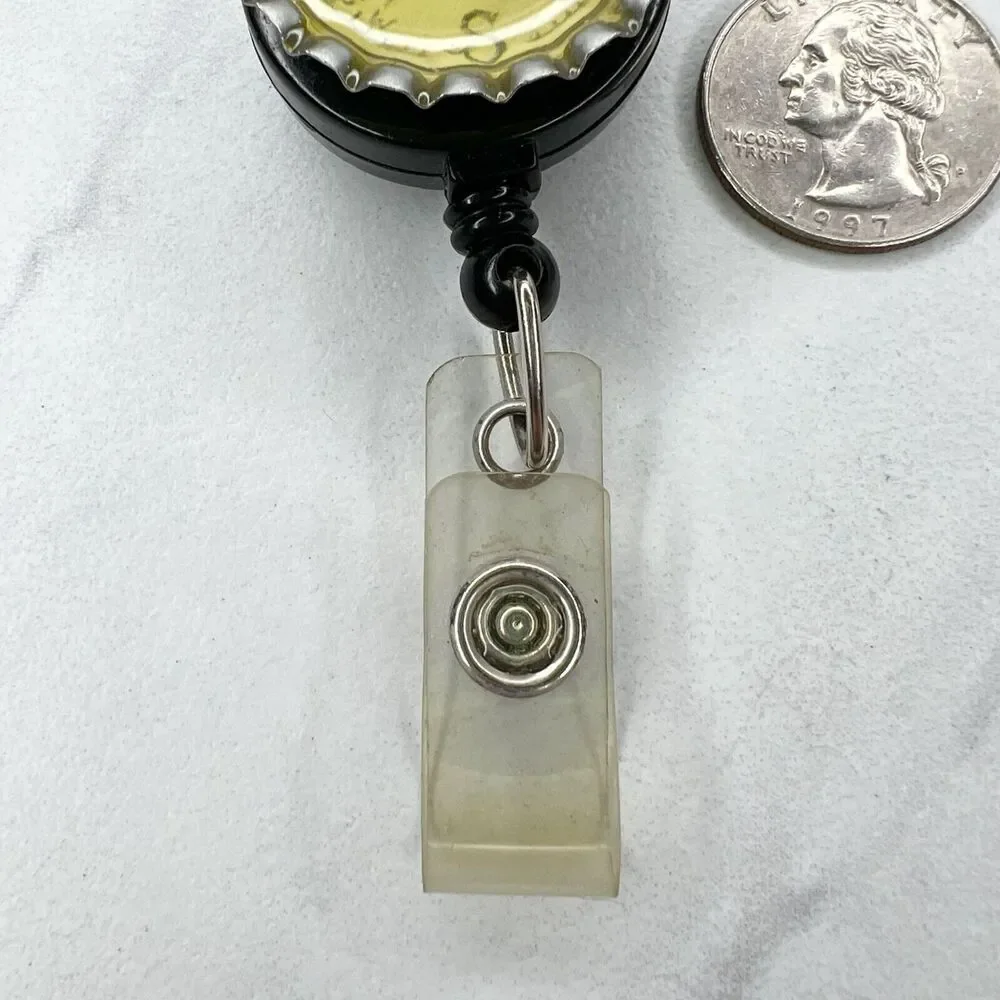 Bottle Cap Rhinestone Faux Compass Retractable Badge ID Holder